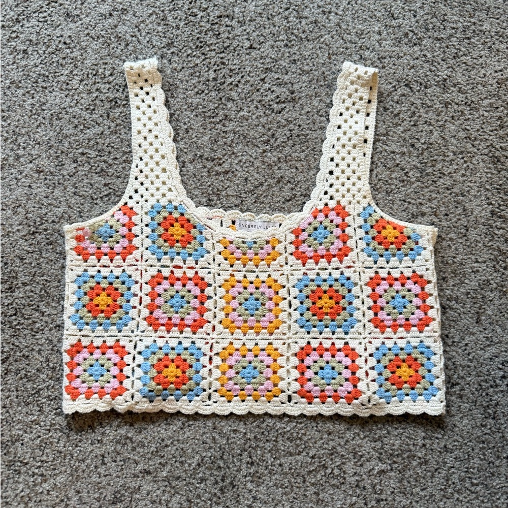 Granny Square Crocheted Cropped Tank Top